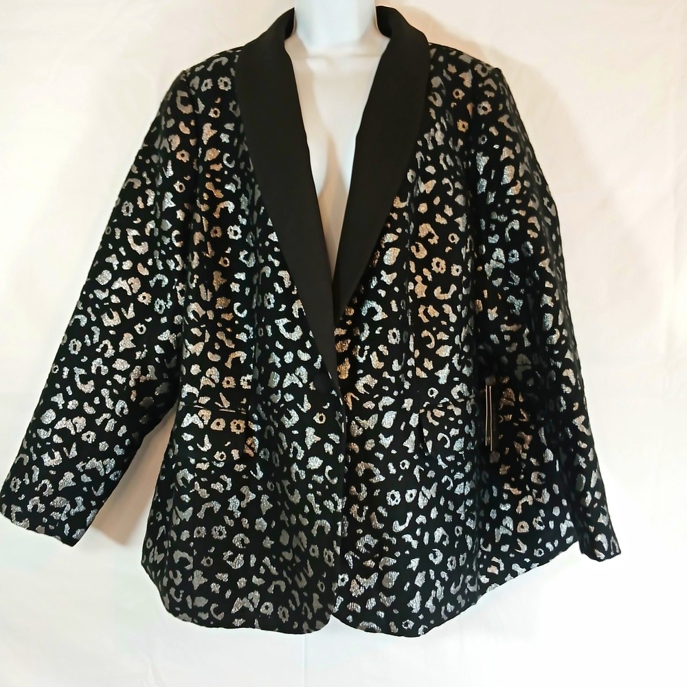 Eloquii jacket black silver leopard pattern NWT Sz 22 formal evening night out